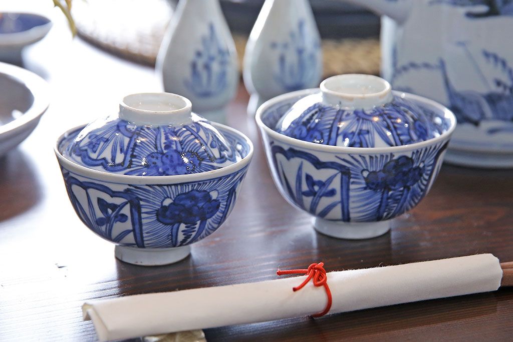 江戸時代後期 伊万里焼 染付 蓋茶碗2客セット2   ラフジュ工房