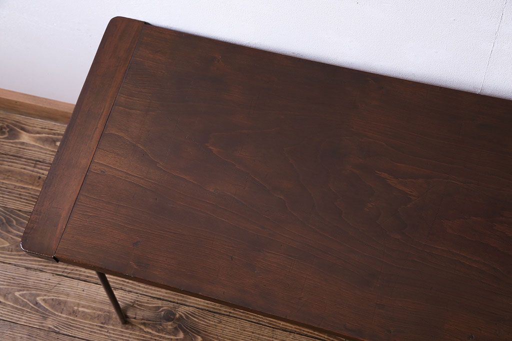 アンティーク家具　和製アンティーク　古材の質感が味わい深い鉄脚のローテーブル(作業台、アイアンテーブル)