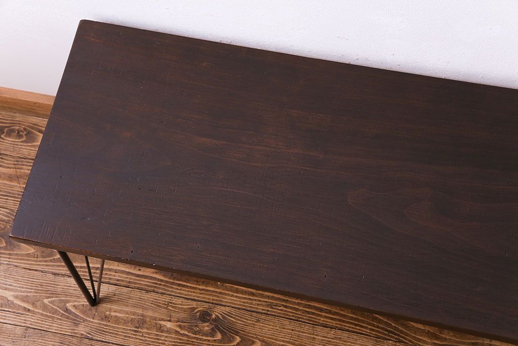 アンティーク家具　和製アンティーク　古材の質感が味わい深い鉄脚のローテーブル(作業台、アイアンテーブル)(1)