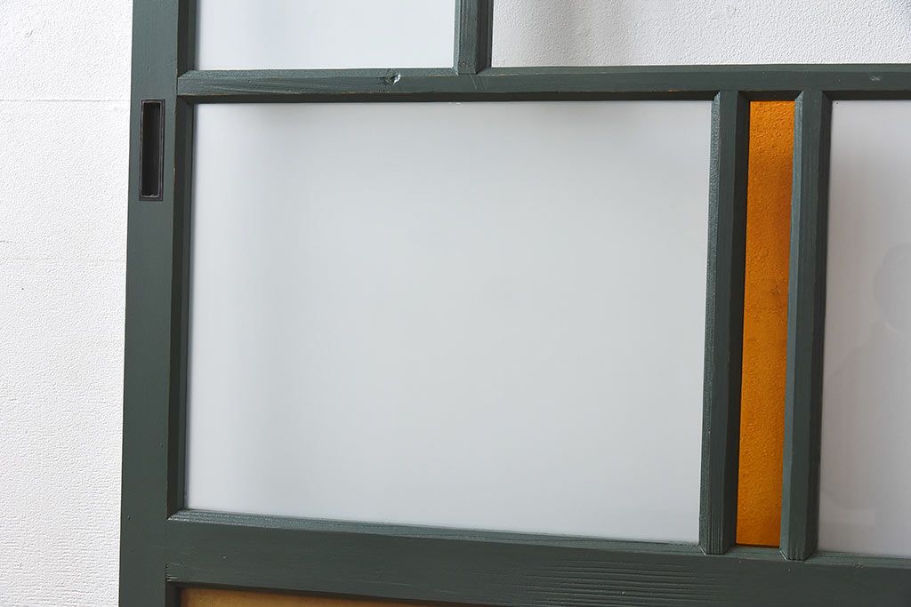 ペイント家具　色ガラス入り　レトロなカラーがおしゃれなガラス戸1枚(引き戸、建具)