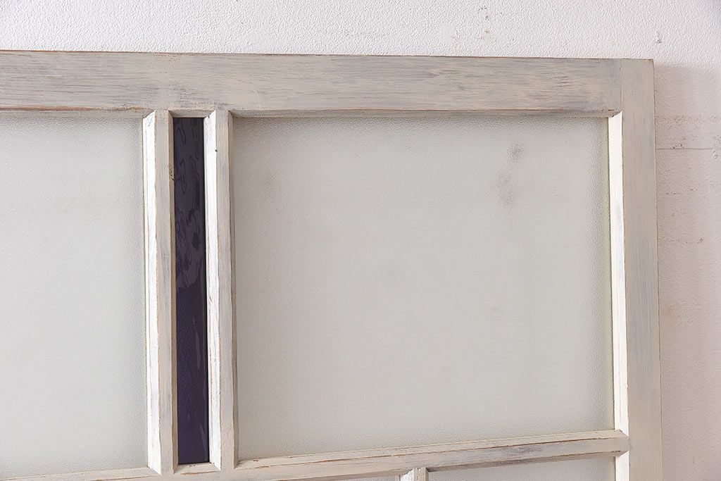 ペイント家具　色ガラス入り　ナチュラルな雰囲気漂うガラス戸(引き戸、建具)2枚セット