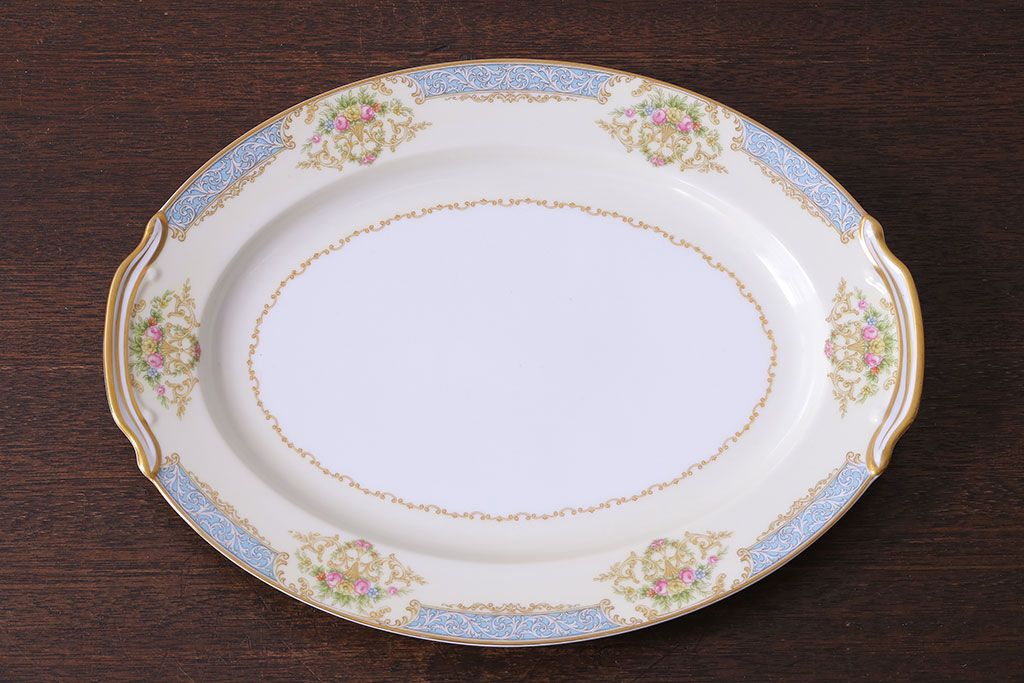 アンティーク雑貨　中古　ノリタケ(Noritake)　上品な花柄のオーバルプレート(大皿、洋食器)