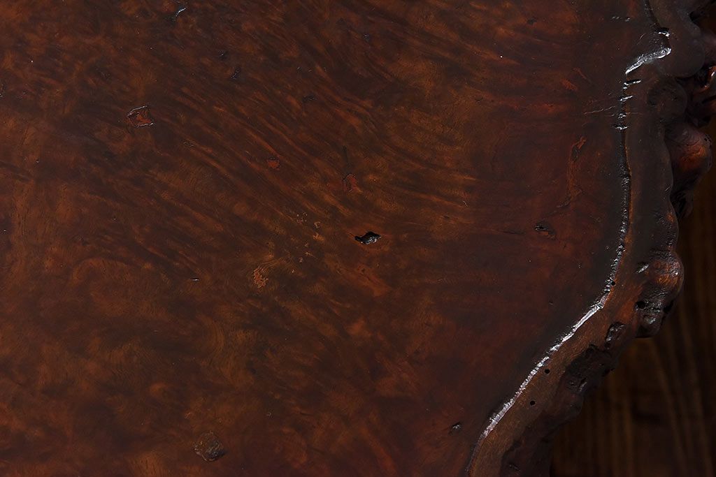 中古　特大　カリン材(花梨材)　鳥眼杢　木肌と木目が存在感を放つ座卓(定価約180万円)