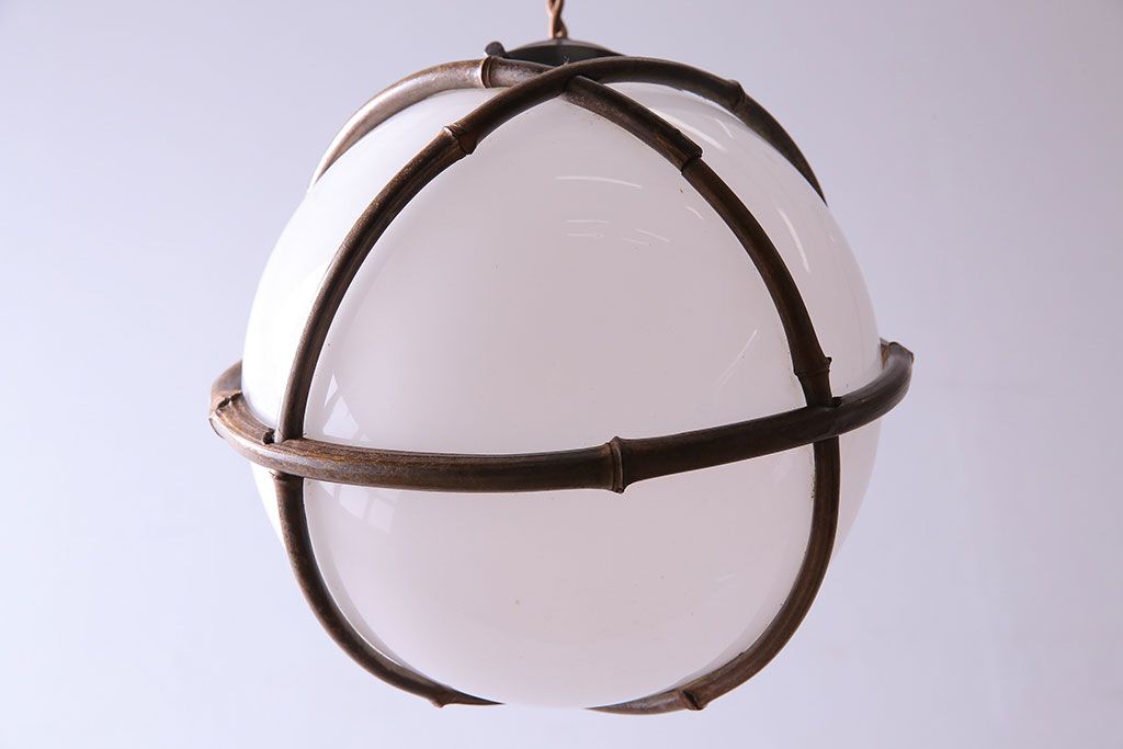 和製アンティーク　ほっこり愛らしい竹の巻かれたペンダントライト(天井照明、吊り下げ照明、シェード)