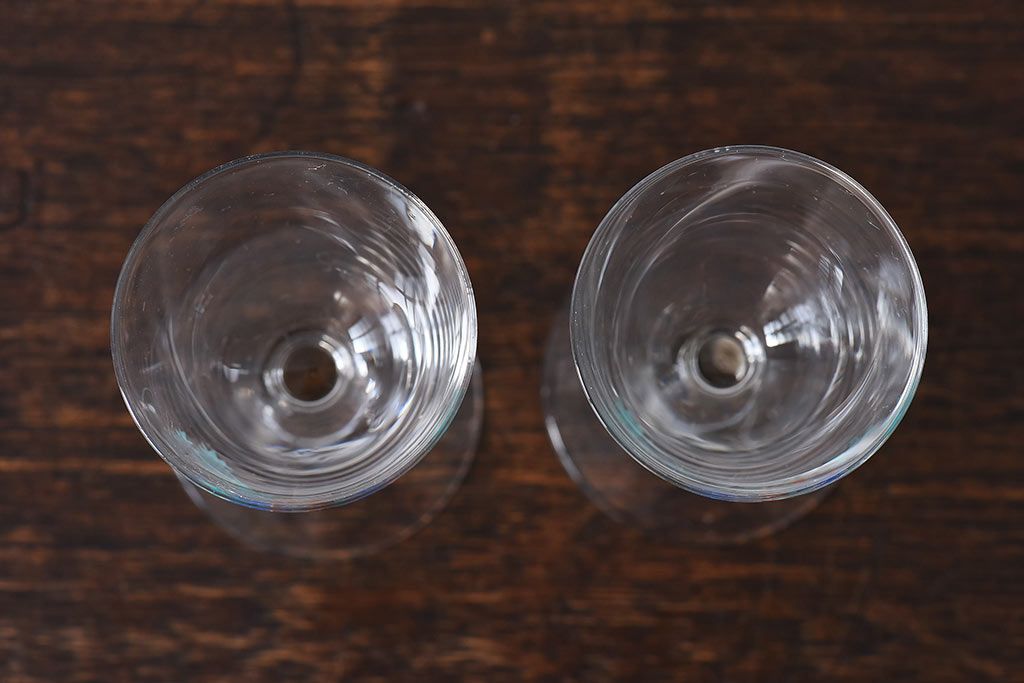 アンティーク雑貨　大正期　エナメル絵付け　リキュールグラス(酒器、ガラス盃)2個セット