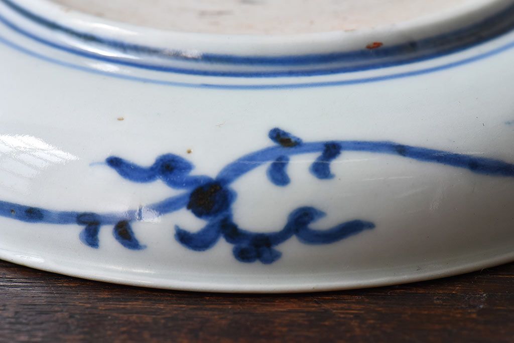 アンティーク雑貨　江戸期　古伊万里　赤絵染付小皿(和食器)2枚セット(1)