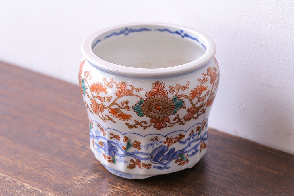 古伊万里 火入れ 赤絵金彩染付 江戸時代 骨董 アンティーク 煙草盆-