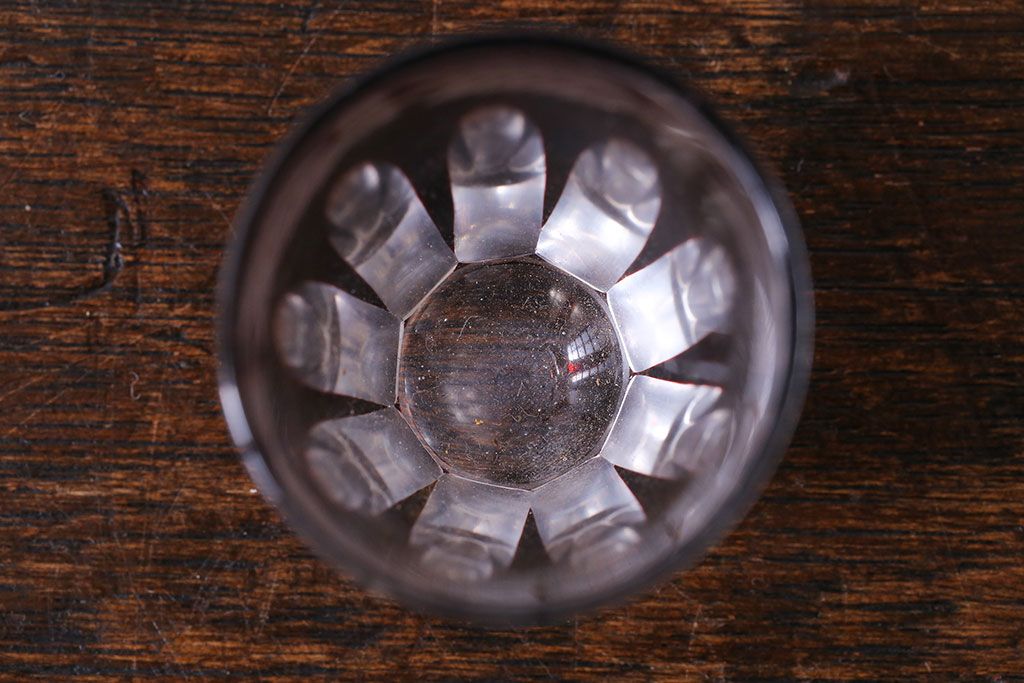 アンティーク雑貨　昭和初期　赤被せ　切子ショットグラス(酒器、和食器)