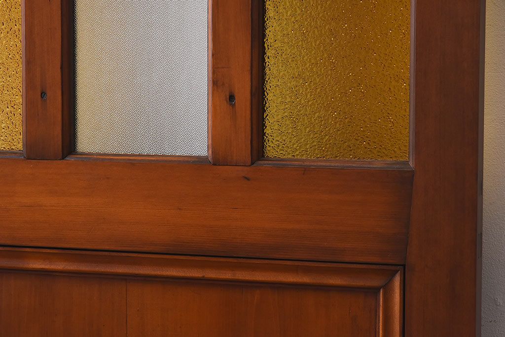 【U様ご成約分】和製アンティーク　色ガラスと木の質感が魅力　レトロなドア(ガラス扉、木製扉)