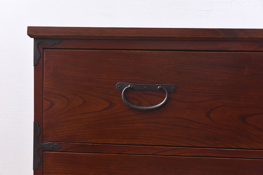 アンティーク家具　和製アンティーク　前面ケヤキ材使用　脚付箪笥ローボード(サイドチェスト、引き出し)