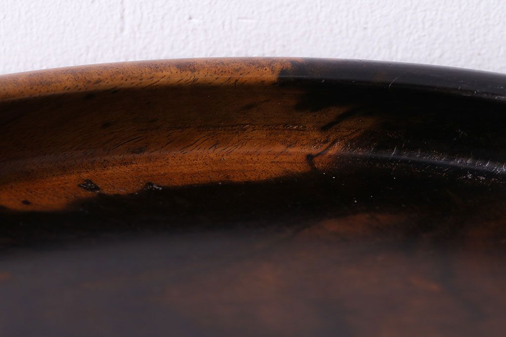 アンティーク雑貨　明治大正期　艶と木目が美しい黒柿無垢材の丸盆