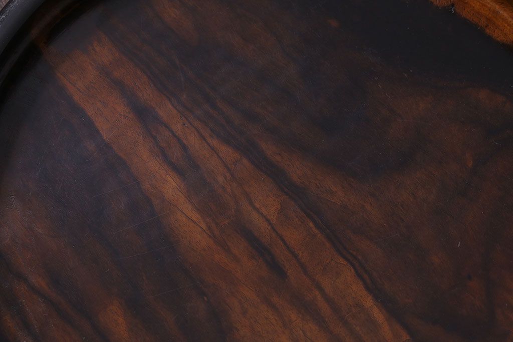 アンティーク雑貨　明治大正期　艶と木目が美しい黒柿無垢材の丸盆
