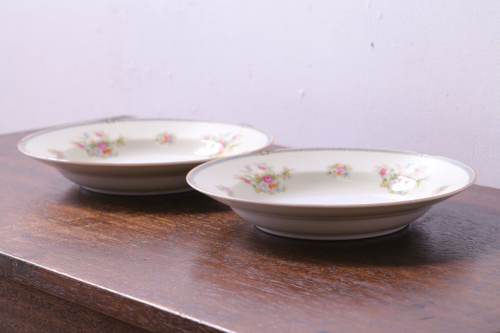中古　ノリタケ(Noritake、則武)　可憐な花柄が魅力のスープ皿(洋食器)2枚セット