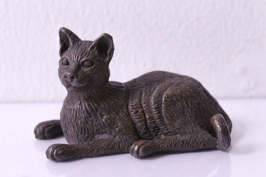 ◎古道具 庵々◎戦前 大正期 アールデコ 銅製 猫像◎置物オブジェアンティーク