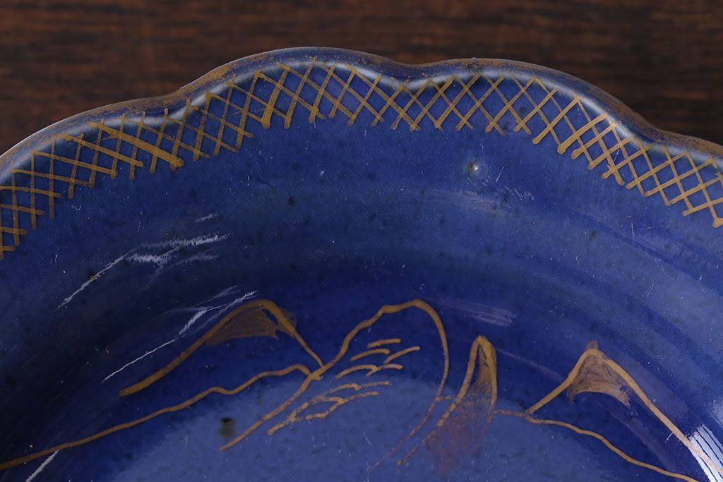 アンティーク雑貨　幕末明治期　瑠璃釉金彩五寸皿(中皿)2枚セット