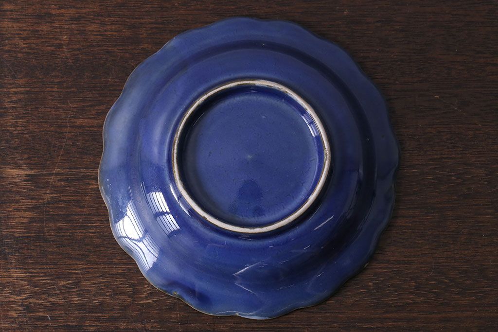 アンティーク雑貨　幕末明治期　瑠璃釉金彩五寸皿(中皿)2枚セット