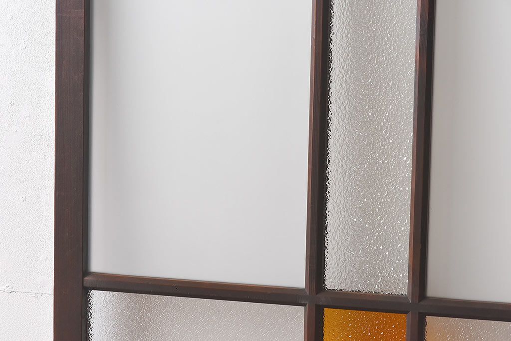 和製アンティーク　当時物色ガラス　大正ロマン香るモダンなデザインのガラス戸(ガラス引き戸、引き戸、建具)