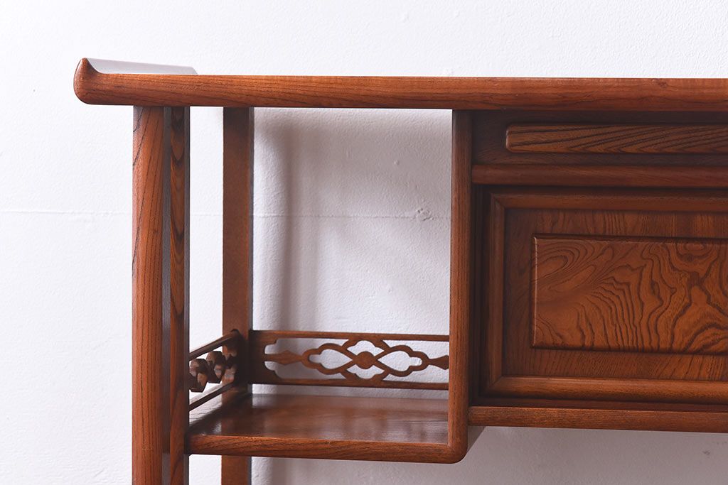 中古　ケヤキ材製　和の雰囲気を高める飾り棚(茶棚)(一部合板使用)