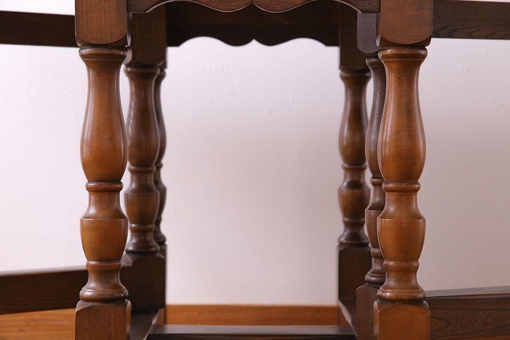 ヴィンテージ家具　ビンテージ　オーク材　挽き物の脚が美しいゲートレッグテーブル(バタフライテーブル、エクステンションテーブル)