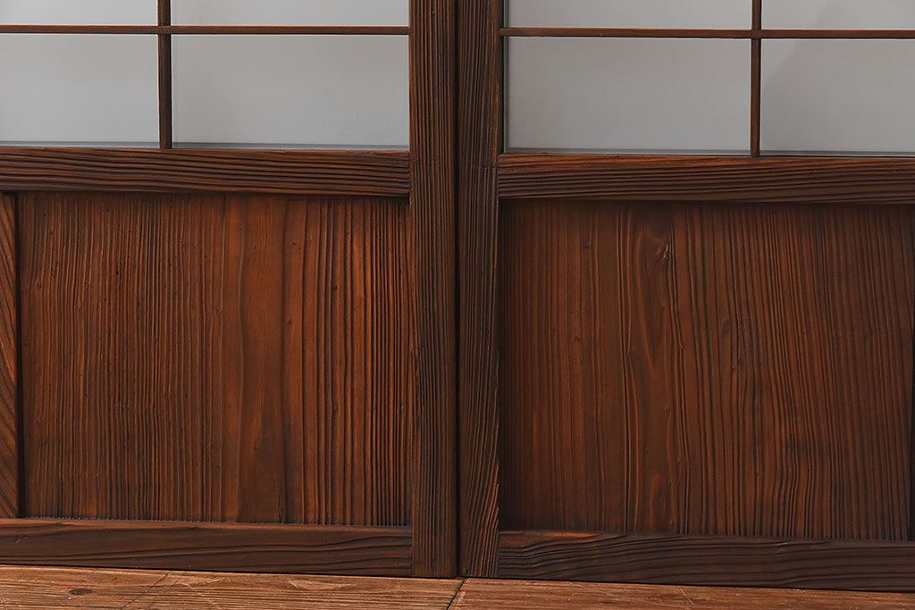 昭和期　落ち着いた和の雰囲気を感じられるガラス障子戸(格子戸、ガラス戸、引き戸、建具)4枚セット