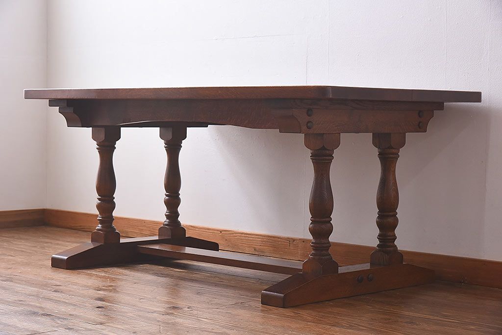 中古　ナラ材　上質なつくりのダイニングテーブル(作業台、作業テーブル)