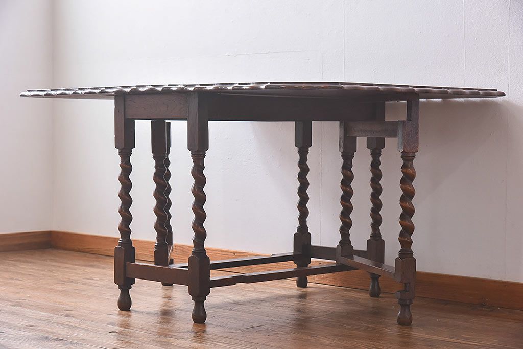アンティーク家具　イギリスアンティーク　優雅なデザインのバタフライテーブル(エクステンションテーブル、ダイニングテーブル)