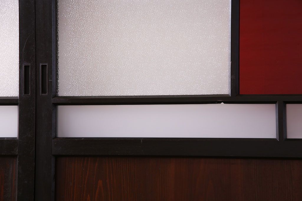 大正ロマン　漆塗りで上質な幅広ガラス帯戸(引き戸、ガラス戸)2枚セット