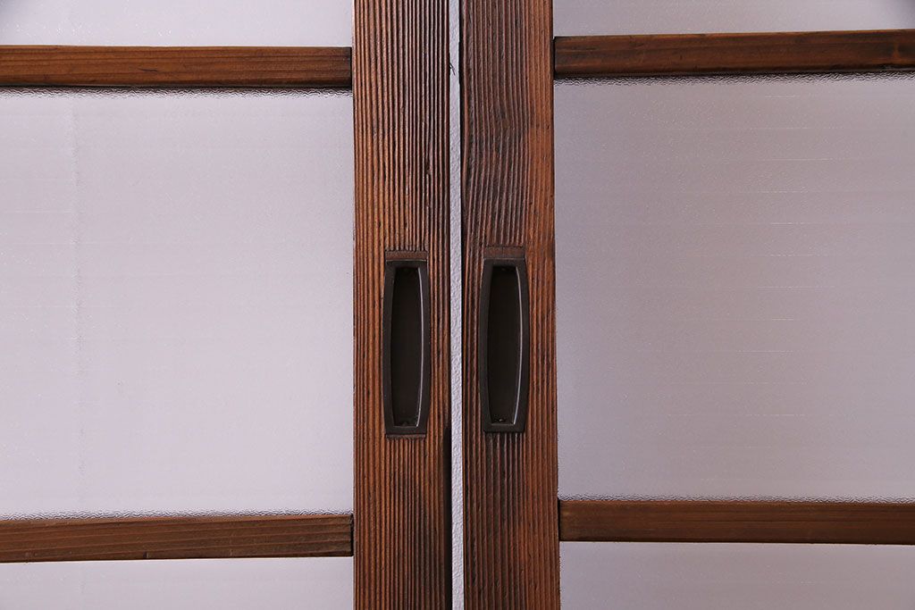 昭和中期　銀モールガラス入りのシンプルなガラス戸(引き戸、建具)2  枚セット