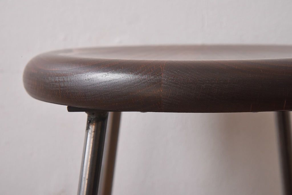 アンティーク雑貨　ラフジュ工房オリジナル　シンプルな細身の鉄脚が魅力の丸スツール(椅子、チェア)