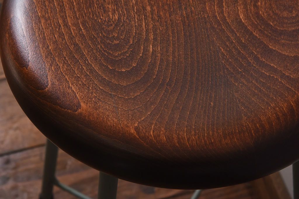 アンティーク雑貨　ラフジュ工房オリジナル　ナチュラルペイントが愛らしい鉄脚丸スツール(椅子、チェア)(3)