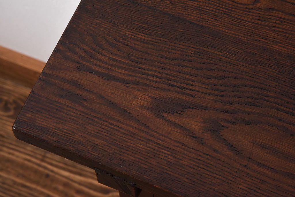 レトロ家具　昭和レトロ　ナラ材・ブナ材　味わいのある木味が魅力の薄型の平机(コンソールテーブル、サイドテーブル)(1)