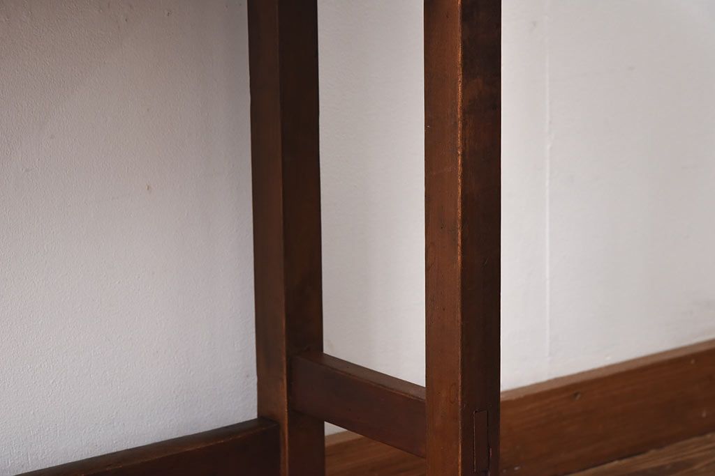 レトロ家具　昭和レトロ　ナラ材・ブナ材　味わいのある木味が魅力の薄型の平机(コンソールテーブル、サイドテーブル)(2)
