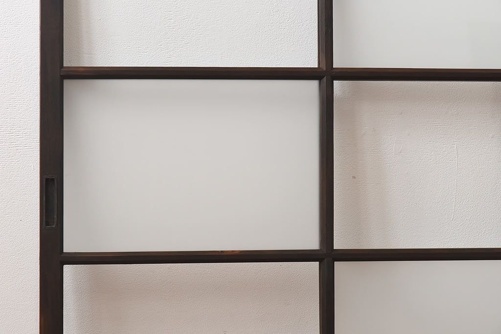 昭和レトロ　2種のガラスで作られた市松模様がおしゃれなガラス戸(窓)2枚セット