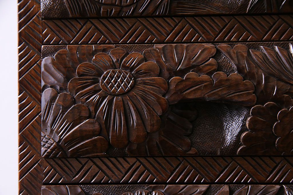 ヴィンテージ家具　ビンテージ　伝統工芸 軽井沢彫りの小引き出し
