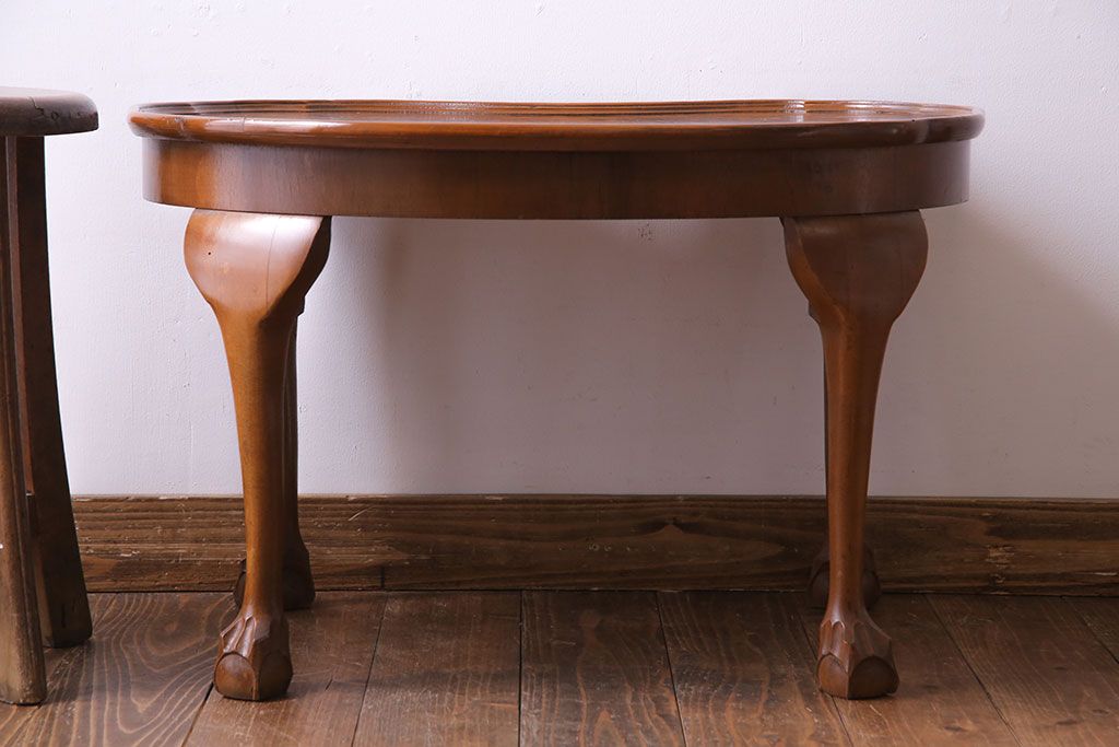 ヴィンテージ家具　イギリスビンテージ　大胆な杢目づかいが美しいローテーブル(リビングテーブル、センターテーブル、サイドテーブル)