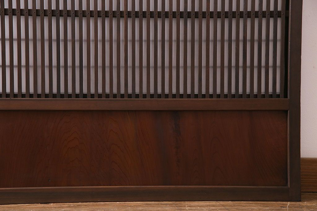 和製アンティーク　細い桟が美しい裏障子付き格子戸(建具、引き戸、ガラス帯戸)