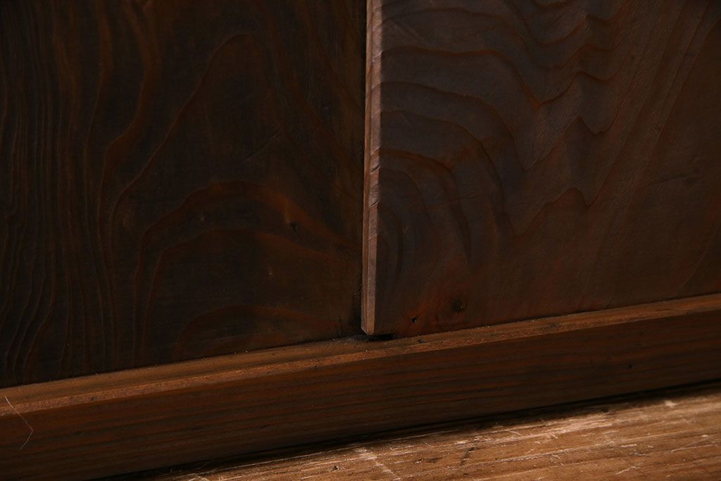 和製アンティーク　細い縦格子が美しいガラス入りの障子戸(仕切り戸、格子戸、引き戸、建具)4枚組(1)