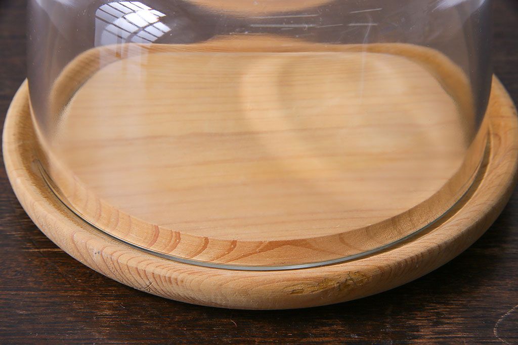 アンティーク雑貨　イギリスビンテージ　木製トレーが可愛らしいケーキドーム(テーブルウェア)