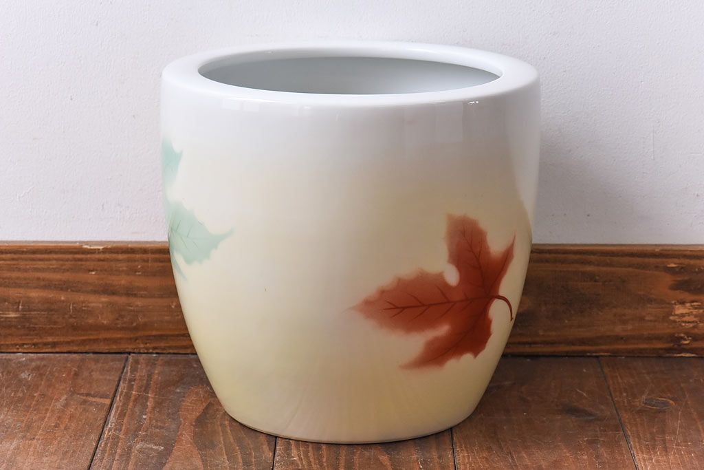 アンティーク雑貨　ノリタケ・則武(日陶)　楓の図　シンプルなデザインの火鉢(手あぶり、鉢カバー)