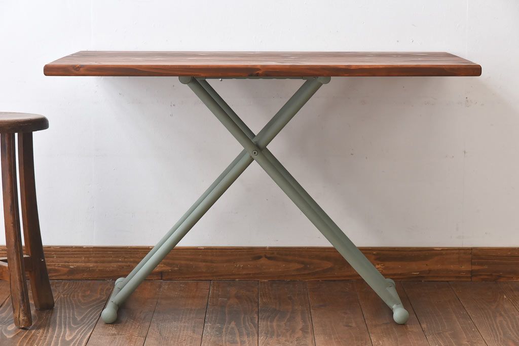 ラフジュ工房オリジナル　ヒノキ材　昇降式リビングテーブル(リフティングテーブル、サイドテーブル、センターテーブル、作業台)(2)