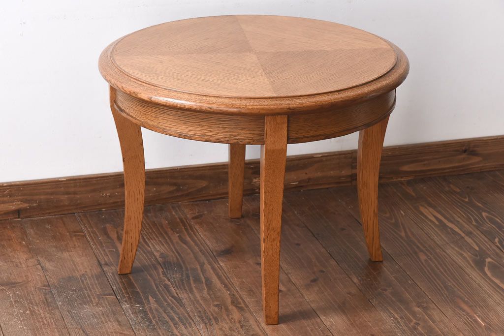アンティーク雑貨　中古　天童木工　シンプルなラウンド型サイドテーブル(センターテーブル、コーヒーテーブル、花台)(1)