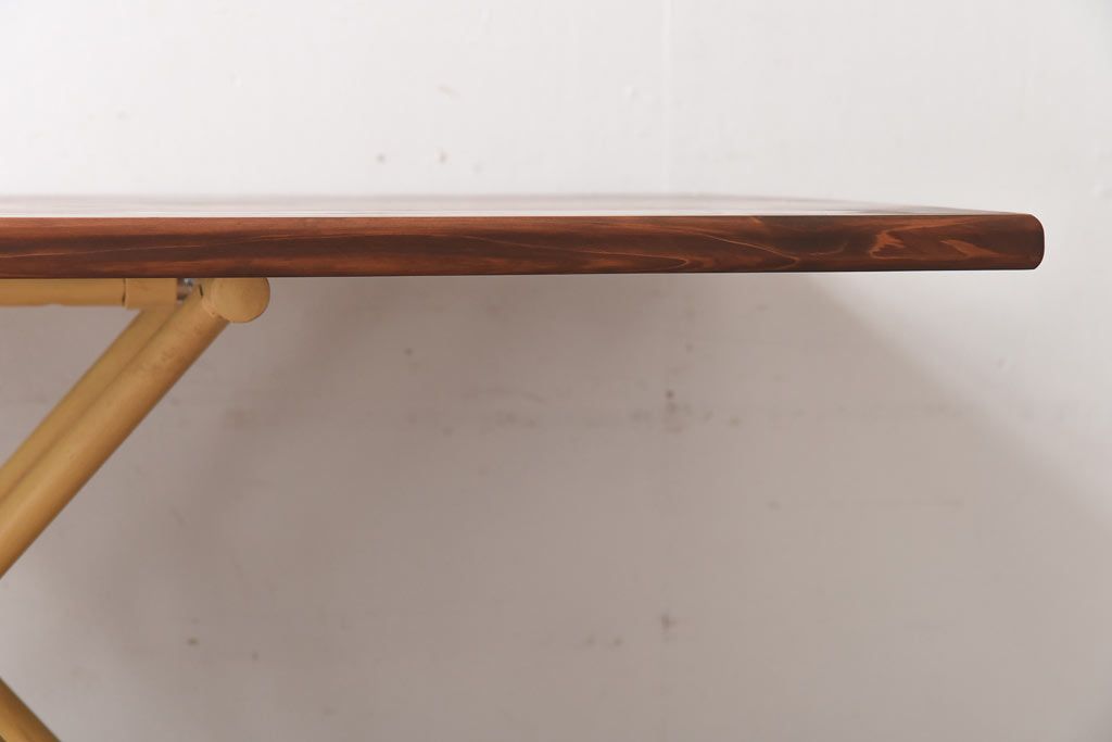 ラフジュ工房オリジナル　ヒノキ材　イエローペイントのリフティングテーブル(サイドテーブル、センターテーブル、作業台)(1)