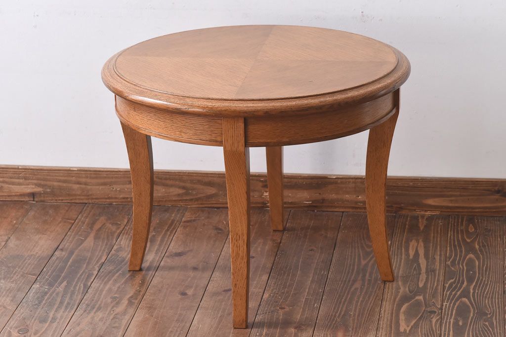 アンティーク雑貨　中古　天童木工　シンプルなラウンド型サイドテーブル(センターテーブル、コーヒーテーブル、花台)(3)