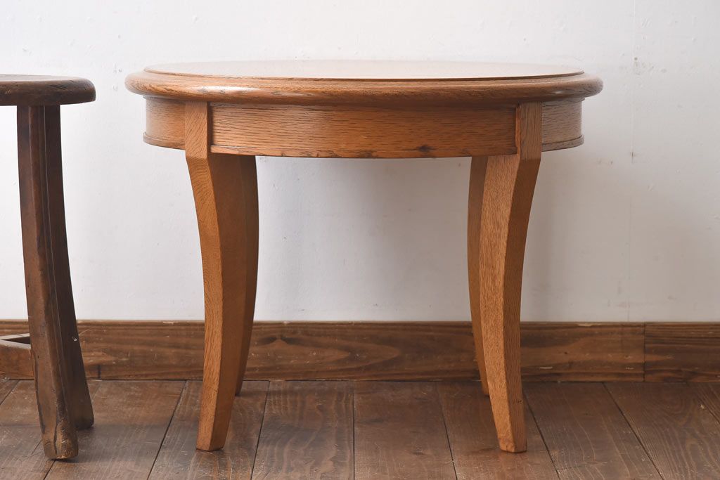 アンティーク雑貨　中古　天童木工　シンプルなラウンド型サイドテーブル(センターテーブル、コーヒーテーブル、花台)(3)