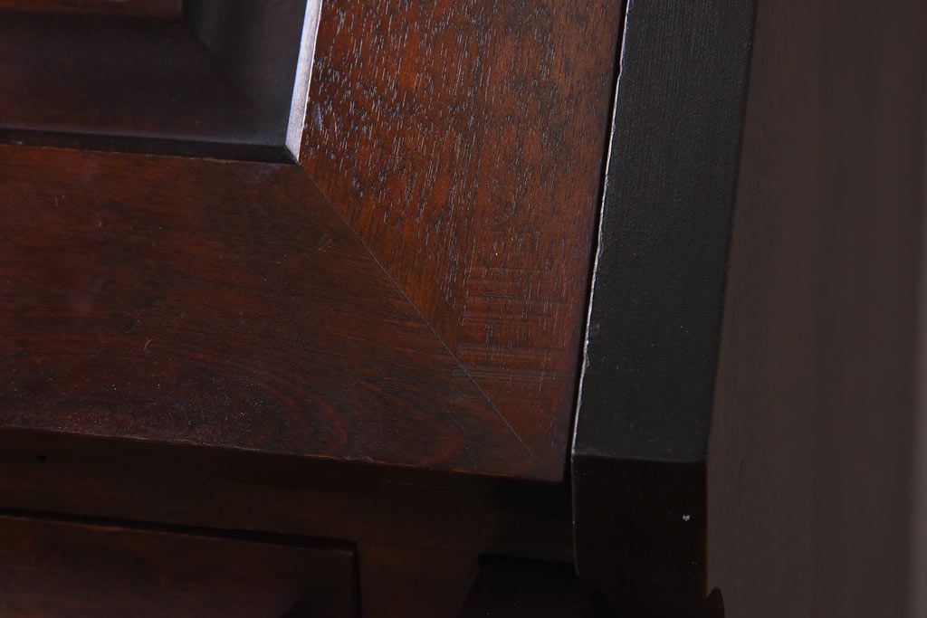 中古　北海道民芸家具　収納に便利な本棚のついたライティングビューロー(ビューローブックケース、簿記机)(1)