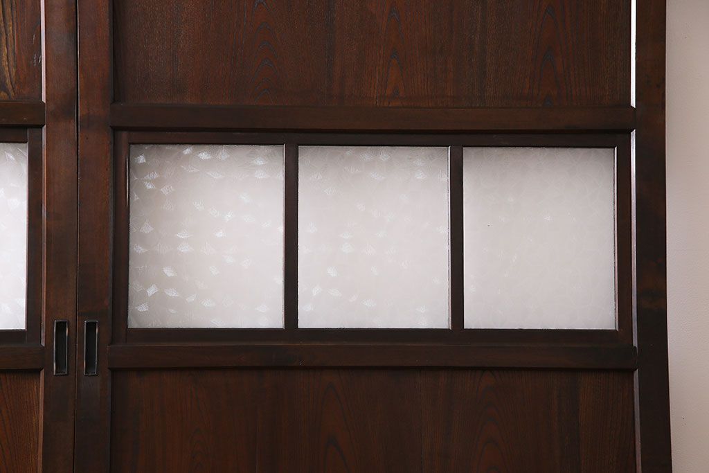 和製アンティーク　レトロな雰囲気のガラスが入った帯戸(建具、引き戸、ガラス帯戸)