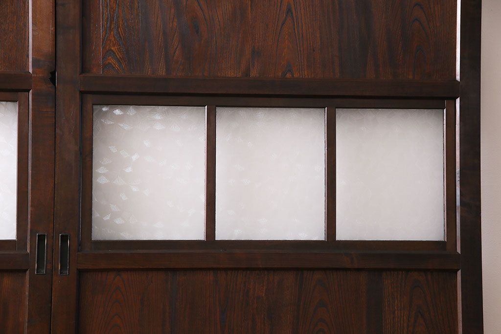 和製アンティーク　レトロな雰囲気のガラスが入った帯戸(建具、引き戸、ガラス帯戸)