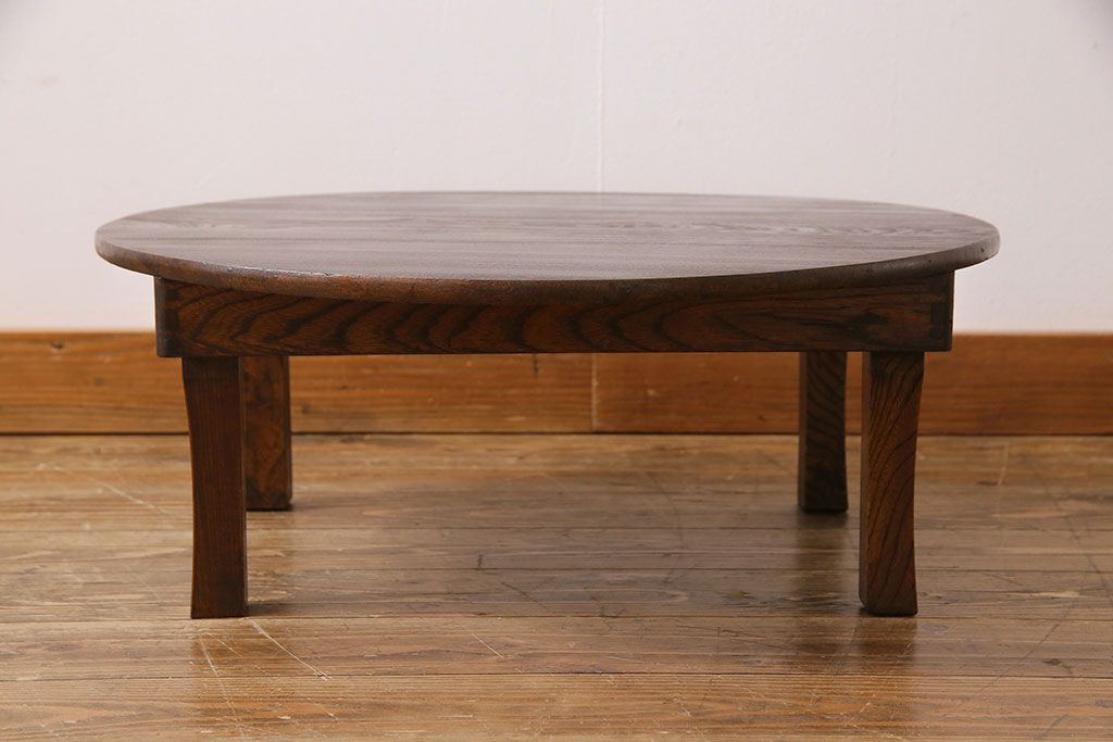 レトロ家具　昭和レトロ　栓材　木のぬくもり溢れる丸ちゃぶ台(座卓、ローテーブル)