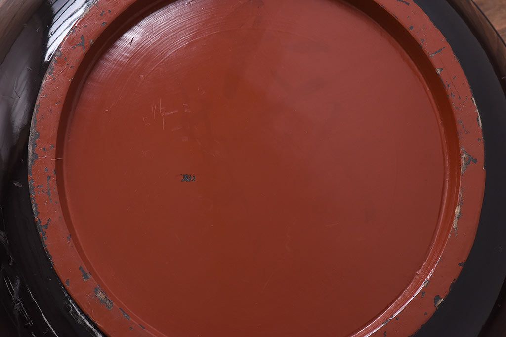 古民具　明治大正期　古びた雰囲気が味わい深い漆塗りのこね鉢(ボウル)