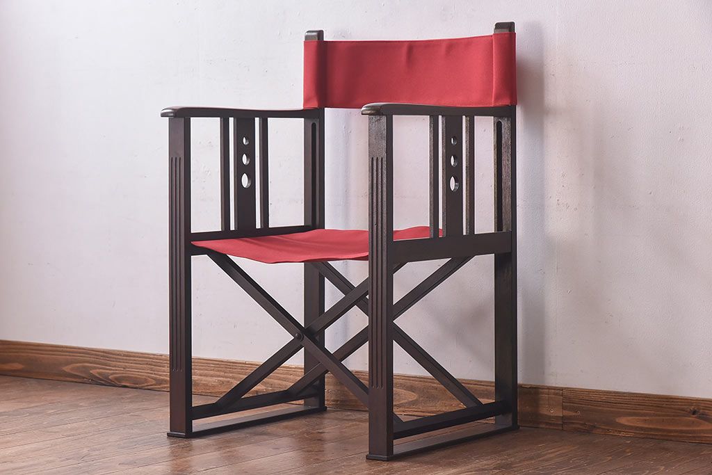 アンティーク家具　日本楽器・山葉(ヤマハ)　和モダンテイストの上質なフォールディングチェア・赤(文化椅子、折りたたみ式チェア、イス)(2)